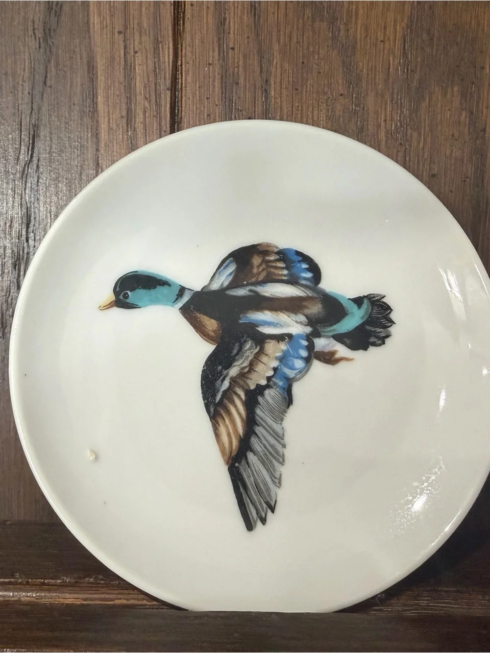 Decorative Flying Duck Ceramic Plate - White with Multicolor Bird Design - 4